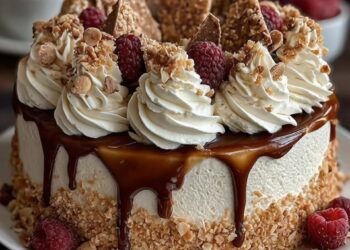 Raspberry Almond Chantilly Cake With Vanilla Bean Cream & Honey Drizzle