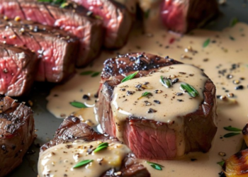 Exquisite Seared Filet Mignon in Shallot Peppercorn Cream Sauce