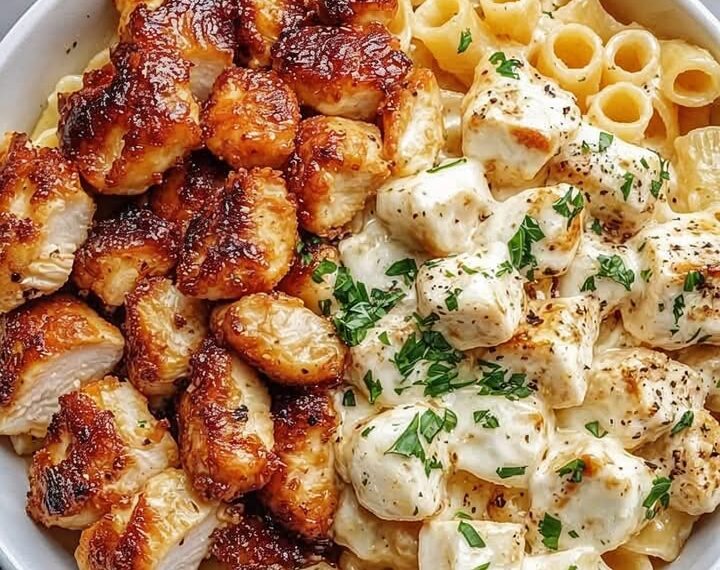 Garlic Butter Chicken Bites with Parmesan Pasta