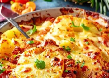 Pineapple and Ham Schnitzel with Topped Cheese