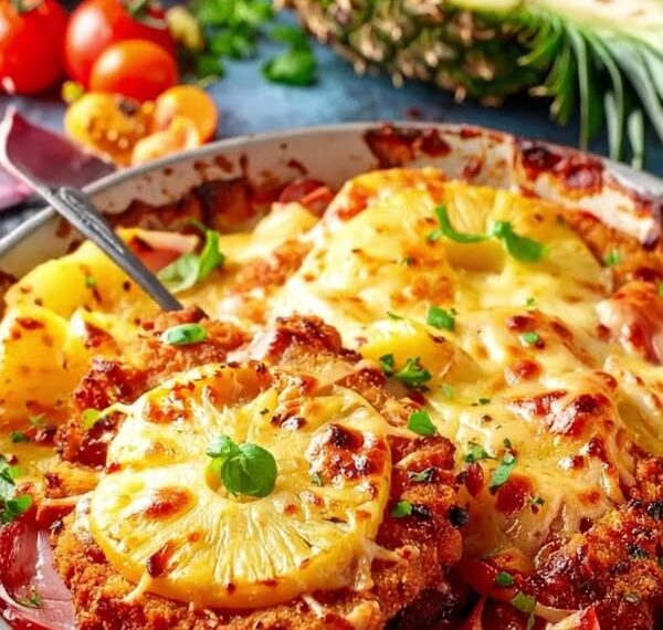 Pineapple and Ham Schnitzel with Topped Cheese