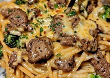 Heavenly Creamy Garlic Parmesan Penne with Steak & Veggies