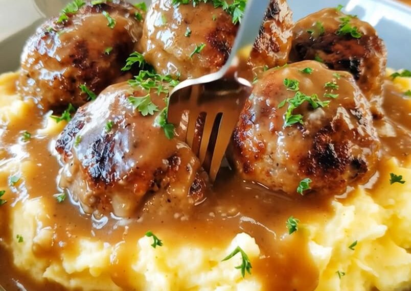 Salisbury Steak Meatballs with Rich Onion Gravy