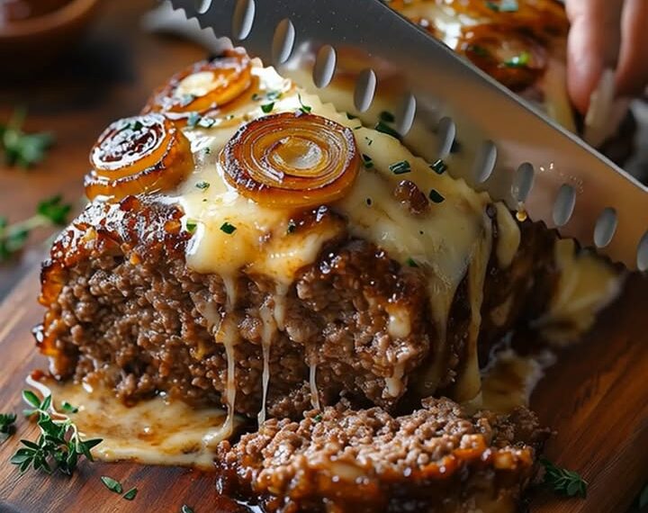 French Onion Meatloaf with Melted Swiss Cheese