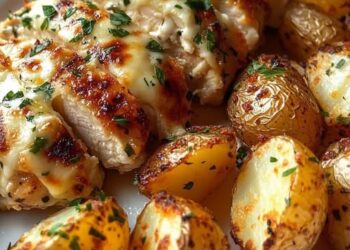 Cheesy Garlic Chicken with Crispy Herb Potatoes