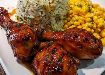 Honey Glazed Chicken Drumsticks with Rice & Corn