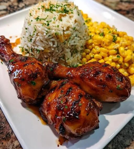 Honey Glazed Chicken Drumsticks with Rice & Corn