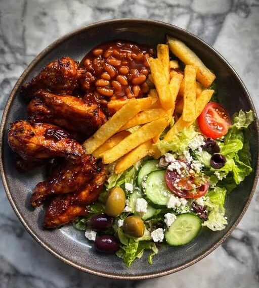 BBQ Chicken Wings Plate with Fries & Fresh Salad