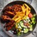 BBQ Chicken Wings Plate with Fries & Fresh Salad