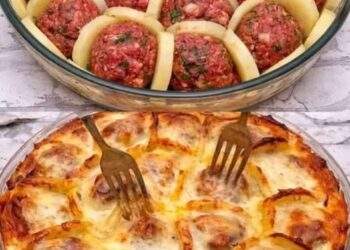 French-Style Potato, Meatball & Cheese Bake