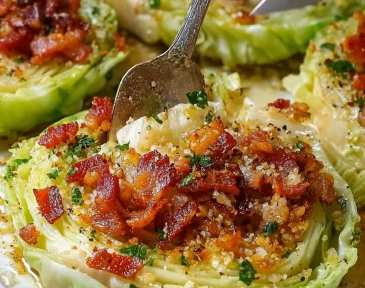 Low Carb Loaded Cabbage Steaks With Rich Butter Bacon Blend are a savory delight!