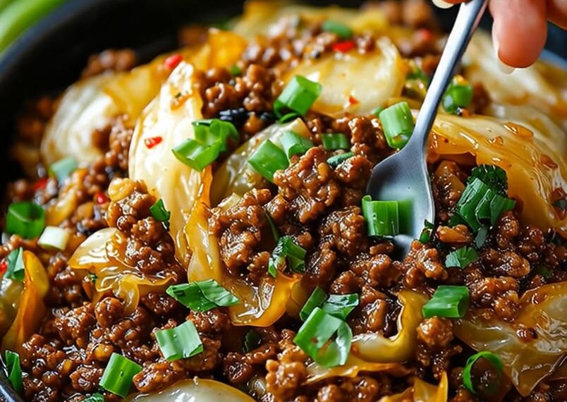 Sizzling Soy-Ginger Ground Beef with Caramelized Cabbage