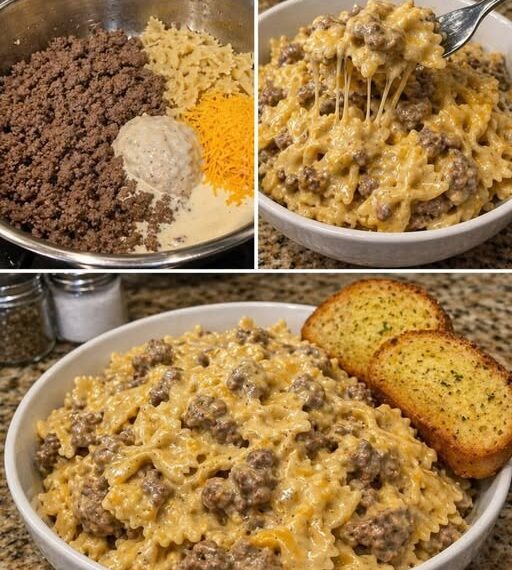 Creamy Cheesy Beef Bowtie Pasta