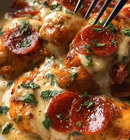 creamy pepperoni chicken skillet 