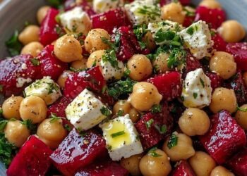 Chickpea, Beet, and Feta Salad with Lemon-Garlic Vinaigrette
