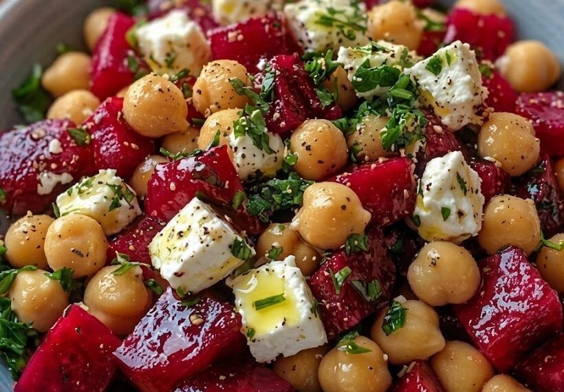 Chickpea, Beet, and Feta Salad with Lemon-Garlic Vinaigrette