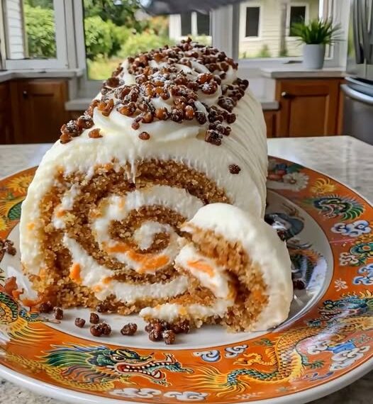 Creamy Carrot Cake Roll With Homemade Cream Cheese Frosting