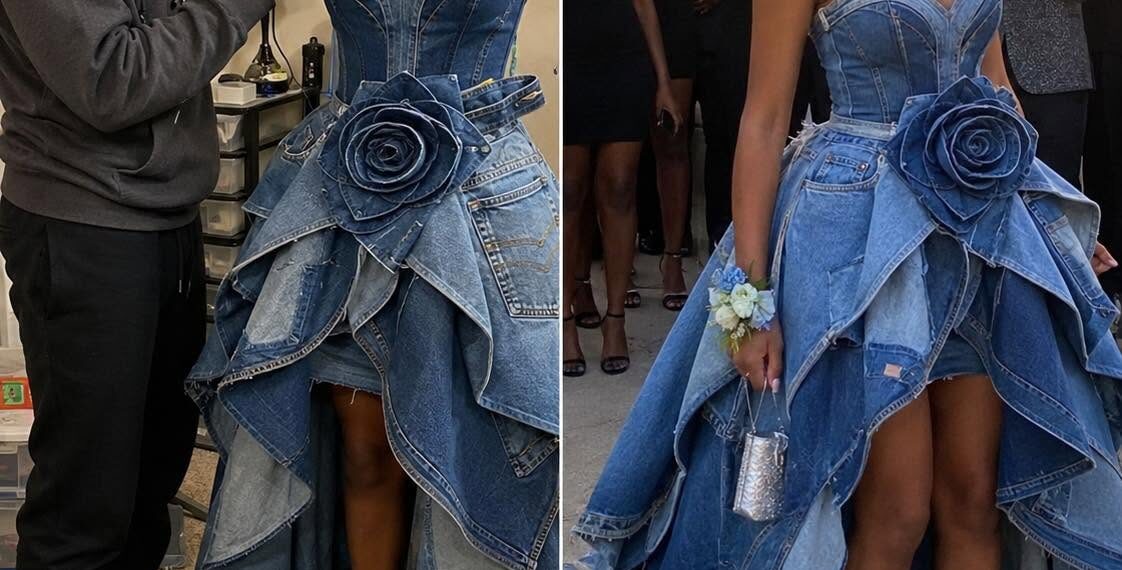 My Stepmom Laughed at the Prom Dress My Brother Sewed From Our Late Mom’s Jeans — By the End of the Night, the Whole School Knew the Truth