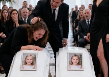 At my twins’ funeral, with their tiny coffins before me, my husband arrived beside his mistress and hissed, “God took them because He knew what kind of mother you were.” When I begged, “Please—just be quiet today,” he sl:app:ed me, sl:amm:ed my head against a coffin, and whispered, “Speak again, and you’ll join them.” Then detectives entered with traffic footage proving they had staged the crash for insurance money—and arrested them beside our children’s graves.