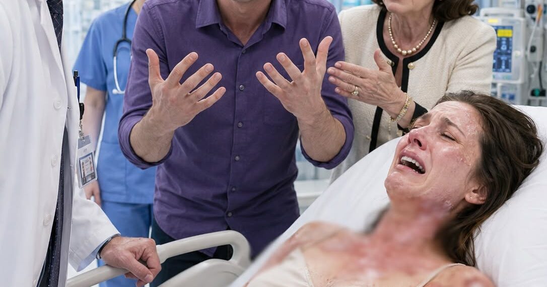 My mother-in-law poured boiling oil over me because dinner was late, and the pain swallowed everything before I c0llapsed. At the hospital, my husband squeezed the doctor’s shoulder and said, “She’s always been clumsy. She spilled a bowl of soup on herself.” I lay motionless behind the curtain, listening. Then the doctor stepped closer and whispered, “That’s strange—because these burns don’t look accidental, and the police are already downstairs.”