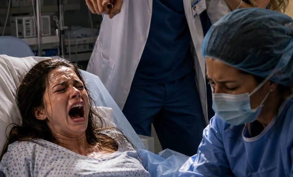 I was in labor with a 10-pound baby, but my cruel doctor husband refused a c-section and forced me to deliver naturally, believing I had mistreated his female intern. When it was over, he entered the delivery room, panicked, and collapsed…