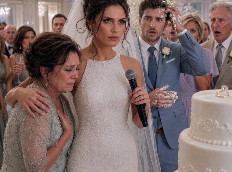 At our luxury wedding, my wealthy groom tossed a $100 bill on the floor for my mother to pick up. “Consider it a tip. You don’t need to scrub floors anymore,” he smirked. His family laughed, calling our marriage a “charity project.” They thought I was a poor, desperate brideI. I didn’t cry. I stood up, smoothing my silk gown. I looked at the undercover FBI agents waiting by the exit, took the microphone, and smiled.