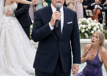 At Our Son’s Wedding, His Bride Pushed My Wife Into the Pond in Front of 200 Guests and Shouted, “Get Your Hands Off Me, You Poor Nobody!” My Son Just Stood Beside Her Smiling. I Calmly Took the Microphone and Mentioned the $2.5 Million Apartment… Then the Entire Reception Hall Fell Silent.