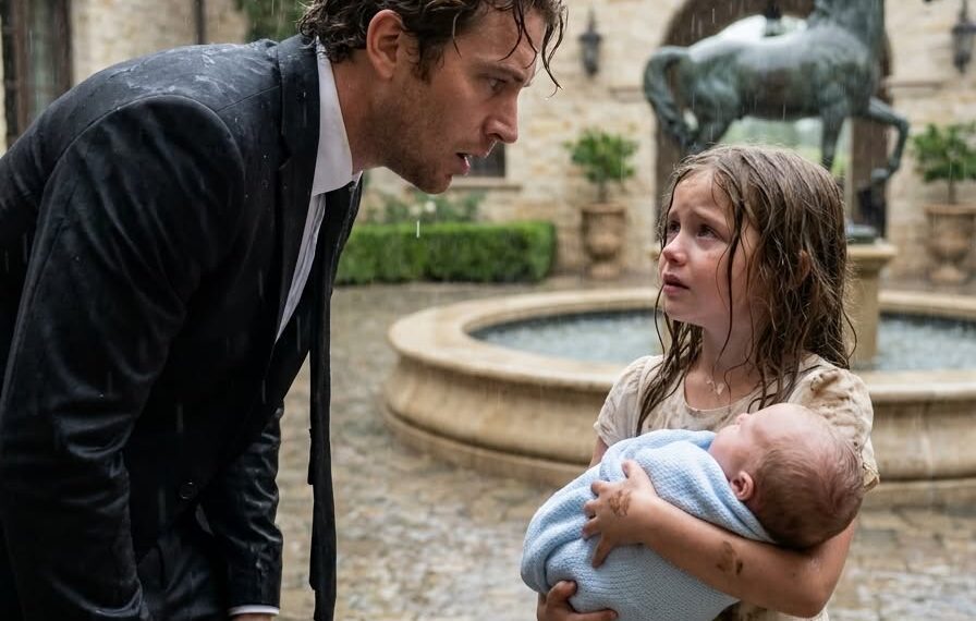 “Sir, I found your son beside the dumpster outside your mansion,” a soaking wet little girl said as she held a baby wrapped inside a black trash bag. The billionaire, who had been declared sterile twelve years earlier, didn’t panic.