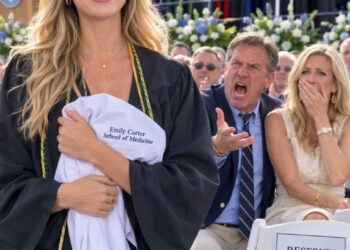 When I was 13 with leukemia, my dad refused to pay my medical bills. He tricked me into signing away his parental rights so he could take his new family on a luxury yacht. He abandoned me. 10 years later, he crashed my medical graduation, offering me $250k to publicly thank him for the cameras. Instead, I stood up, unfolded my white coat, and the entire VIP section gasped in pure shock.