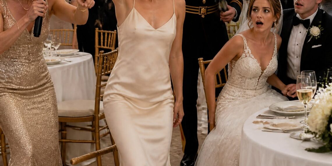 At my sister’s wedding, my mother thought it would be hilarious to introduce me to two hundred guests by saying, “This is my daughter—no degree, no future, just living off the family.” The entire room laughed. I did not flinch. I simply smiled, raised my glass, and said, “Cheers. This is the last time any of you will ever see me.” Then the JAG lawyer walked in—and suddenly, nobody was laughing anymore.