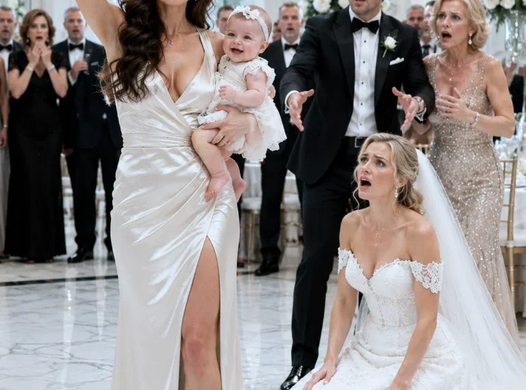 My husband threw divorce papers into my face while I cradled our newborn daughter. “I need a son, not a useless girl,” he sneered. His mother nodded. “We need a grandson. Someone else has already done what you couldn’t.” Months later, at his wedding to the mistress supposedly carrying his baby boy, I walked in holding my daughter and one sealed envelope. When I revealed what was inside, the groom went pale—and revenge had only just begun.