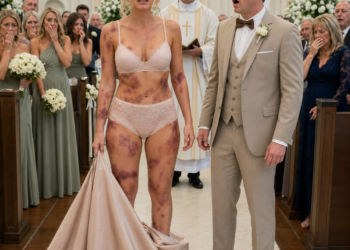 At the wedding altar, the groom clasped my hand tightly and hissed, “From today on, you belong to me. Know your place.” I smiled softly and whispered, “You want a wife? Then meet your witness.” In front of hundreds of stunned guests, I slipped off my wedding gown, exposing the bruises he had left on me and the evidence I had spent months collecting in secret. The applause faded into a chilling silence. Yet no one knew that the final proof I was about to reveal would shatter him, erase his fortune, and expose every lie he had hidden for years…