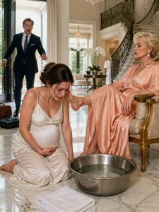 I came back for some confidential documents and found my 8-month pregnant wife kneeling, crying while washing my mother’s feet. “This house belongs to my children, not to you,” she said. I held my breath, gathered two suitcases, and showed her bank statements revealing who had been stealing from us for months.