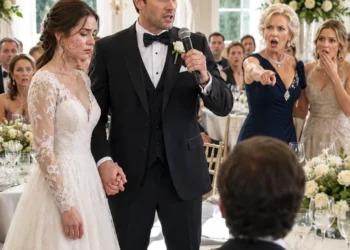 At my wedding, the guests laughed at my groom. “He must be blind to marry such a hideous woman with scars covering her face,” someone sneered. My husband calmly took the microphone.