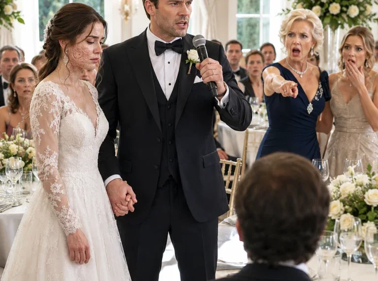 At my wedding, the guests laughed at my groom. “He must be blind to marry such a hideous woman with scars covering her face,” someone sneered. My husband calmly took the microphone.