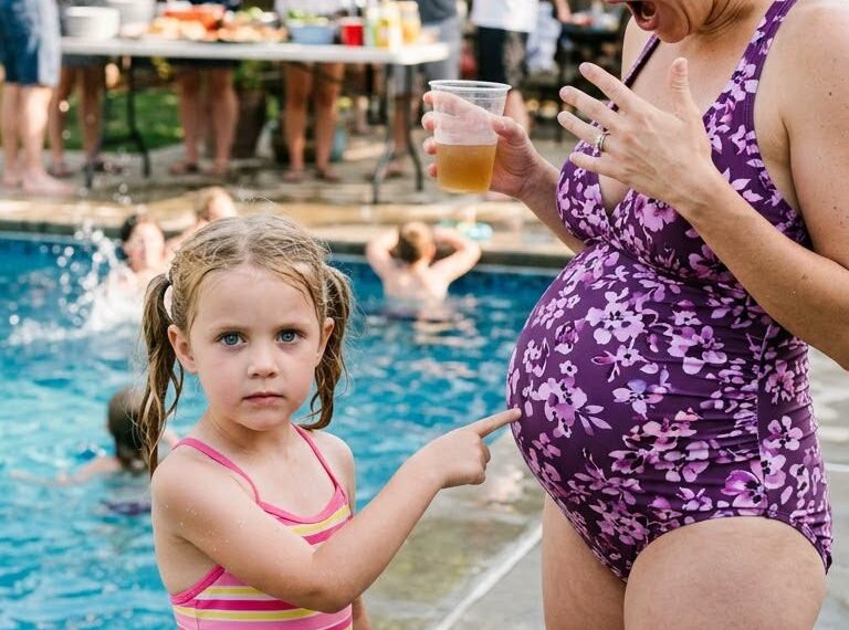 At my daughter’s 4th birthday pool party, she shrieked, pointing at my stepmom’s ribs:
