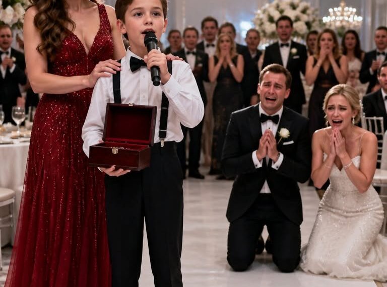 My ex-husband cheated on me, left me and our son, and still invited us to his wedding. During his speech, he laughed and said, “Leaving that trash was the best decision of my life!” The crowd burst into laughter. Then my son calmly took the microphone. “I brought a special gift for you, Dad,” he said, handing him a box. When my ex opened it, his scream silenced the entire room.