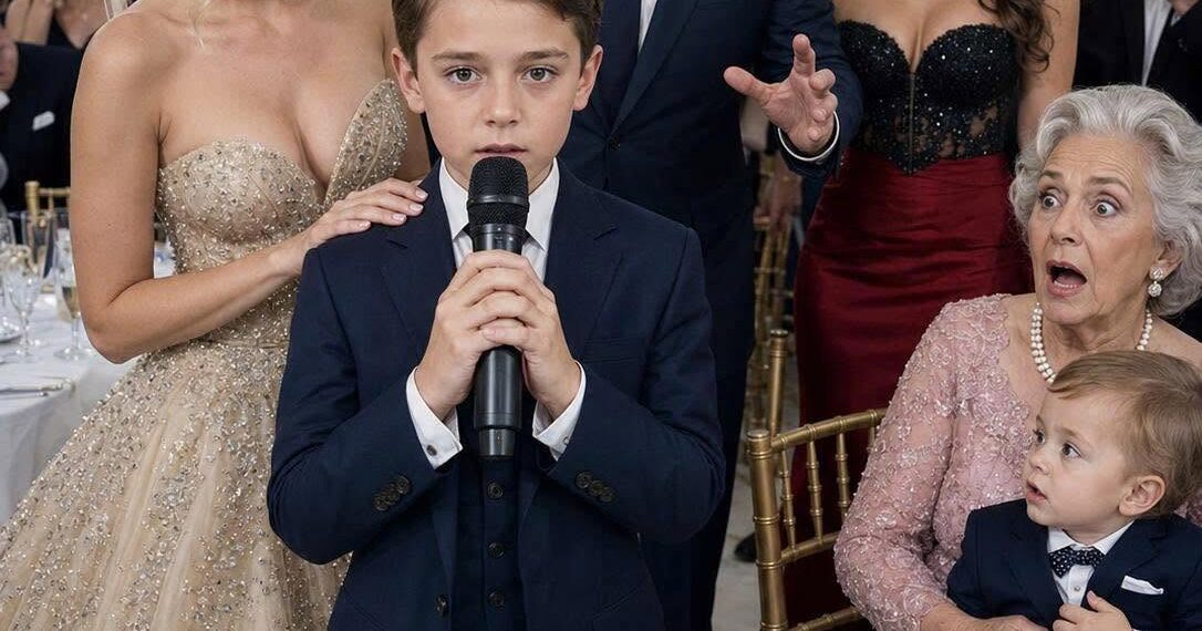 My husband brought his mistress and their secret child to my mother-in-law’s birthday party. In front of the entire family, he looked at me and said, “You don’t belong here anymore.” I was about to respond when my 10-year-old son stopped me, grabbed the microphone, and pulled out a USB drive. Seconds later, my husband realized the trap he had set for me could destroy him instead.