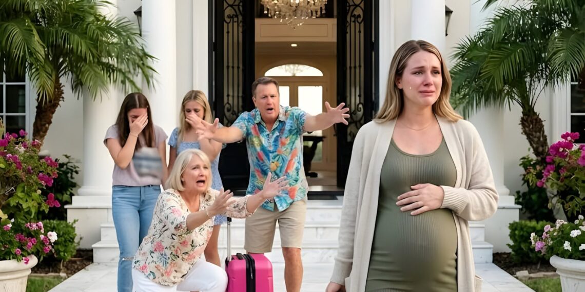 Eight months pregnant, I watched my husband drive away with his family, laughing as his mother shouted,…