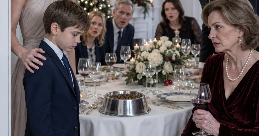 “My Millionaire Mother-in-Law Put a Dog Bowl in Front of Her Grandson at the Family Dinner: ‘Let Him Eat According to Where He Comes From’… But She Never Imagined Who Would Be the First to Stand Up”