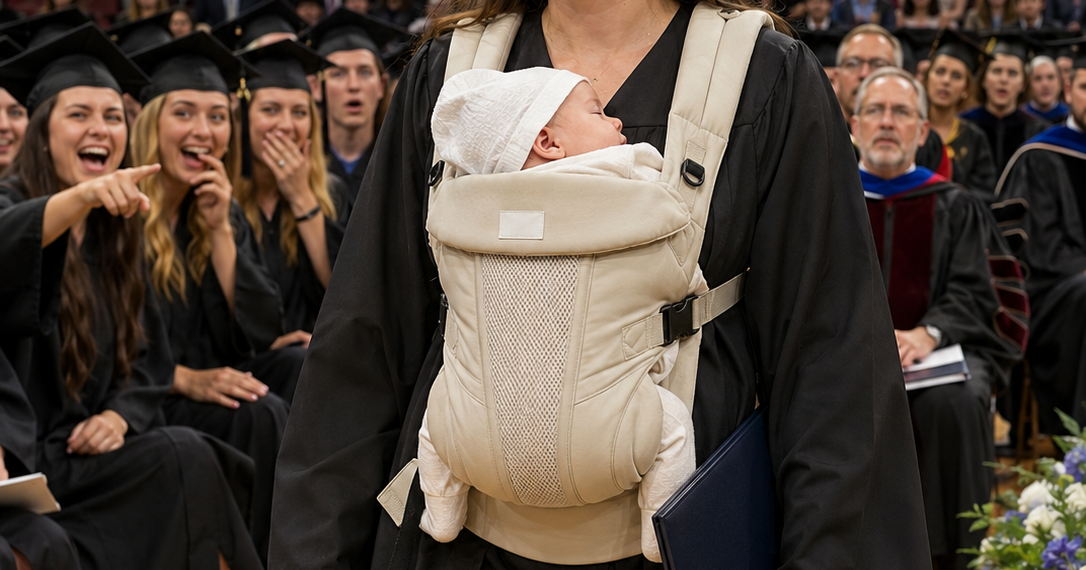 They laughed the instant I stepped onto the graduation stage with a newborn cradled in my arms. Someone seated behind me even muttered, “Just like its mother…” But the principal’s next words brought the entire auditorium to silence.