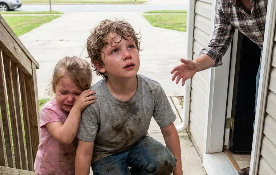 My six-year-old nephew dragged his broken leg across seven blocks of pavement to reach my porch, with his starving three-year-old sister clinging to his shirt. I was fixing a loose hinge when I heard scraping on the steps and turned to see him crawling toward me, pale, shaking, and whispering, “She locked us downstairs again.”