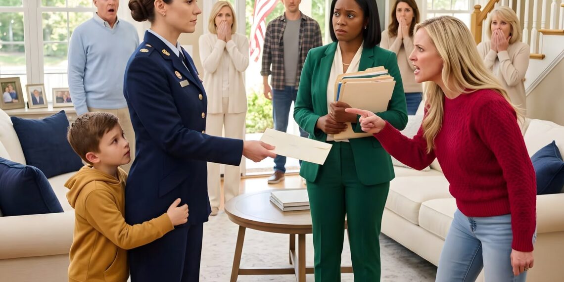 When Child Protective Services showed up to take my son, my sister couldn’t hide her smirk. She had spent months telling anyone who would listen that my Navy service made me an unfit parent. Instead of fighting back or arguing, I quietly handed the caseworker three folders. That single move changed everything.